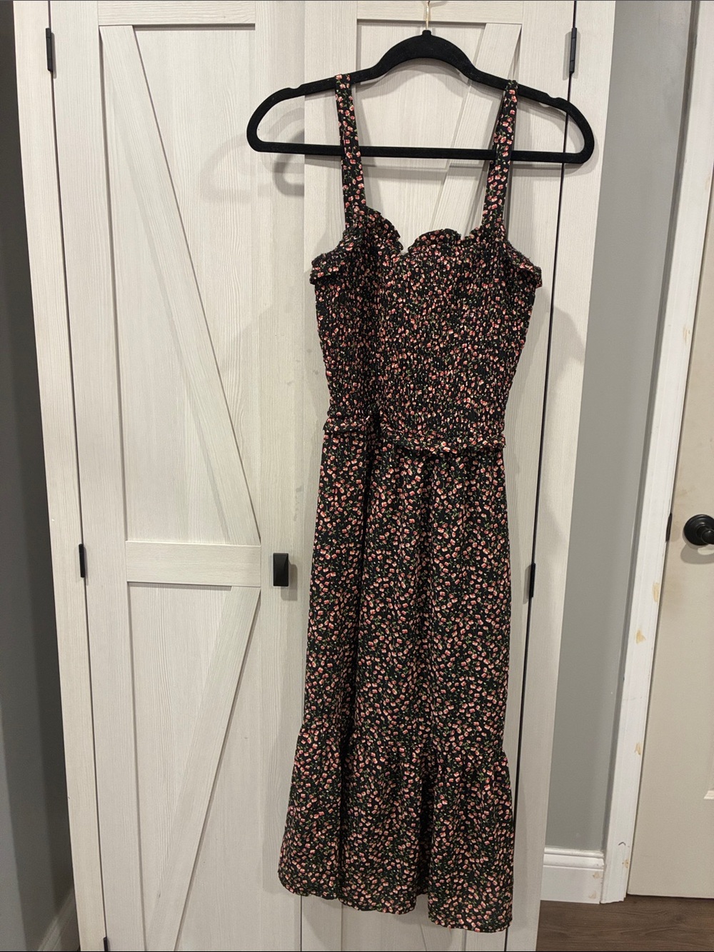 Black Floral Sundress with Pink Accent - Women's Strappy Dress